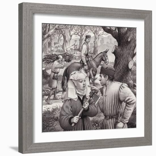 A Woman Finds Herself in Trouble When She Chops Down the Branch of a Tree-Pat Nicolle-Framed Giclee Print