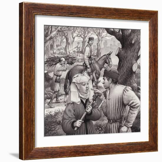 A Woman Finds Herself in Trouble When She Chops Down the Branch of a Tree-Pat Nicolle-Framed Giclee Print