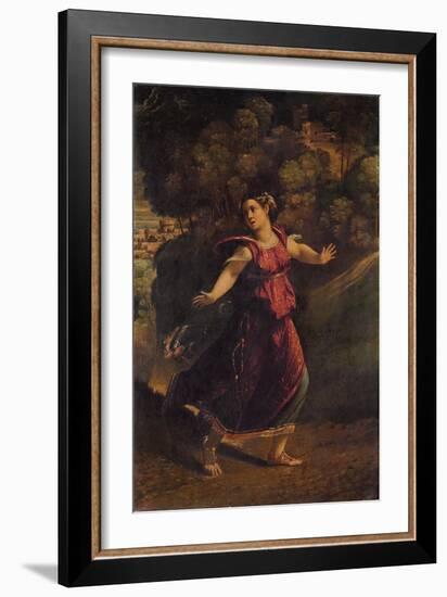 A Woman Fleeing on a Wooded Path, C.1520S (Oil on Canvas)-Dosso Dossi-Framed Giclee Print