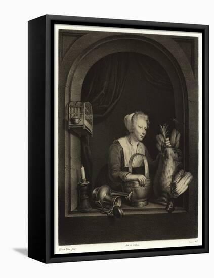 A Woman Hanging Up a Fowl-Gerrit or Gerard Dou-Framed Premier Image Canvas