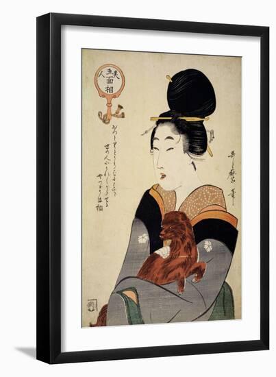 A Woman Holding a Dog in Her Arms, from 'Five Physiognomies of Beauty', C.1804-Kitagawa Utamaro-Framed Giclee Print