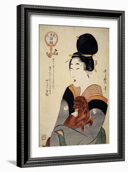 A Woman Holding a Dog in Her Arms, from 'Five Physiognomies of Beauty', C.1804-Kitagawa Utamaro-Framed Giclee Print