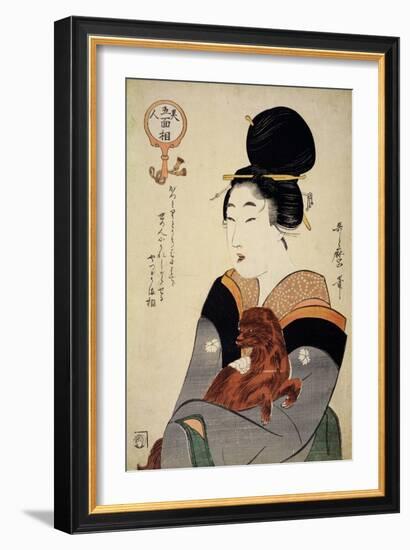 A Woman Holding a Dog in Her Arms, from 'Five Physiognomies of Beauty', C.1804-Kitagawa Utamaro-Framed Giclee Print