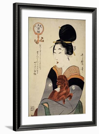 A Woman Holding a Dog in Her Arms, from 'Five Physiognomies of Beauty', C.1804-Kitagawa Utamaro-Framed Giclee Print