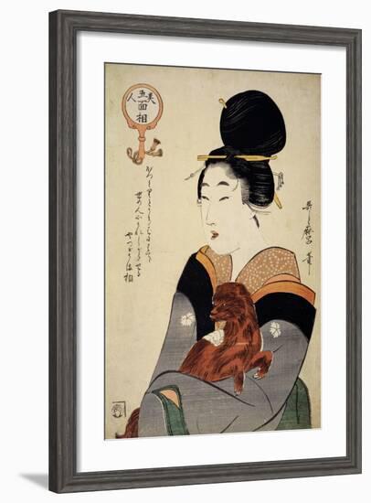 A Woman Holding a Dog in Her Arms, from 'Five Physiognomies of Beauty', C.1804-Kitagawa Utamaro-Framed Giclee Print