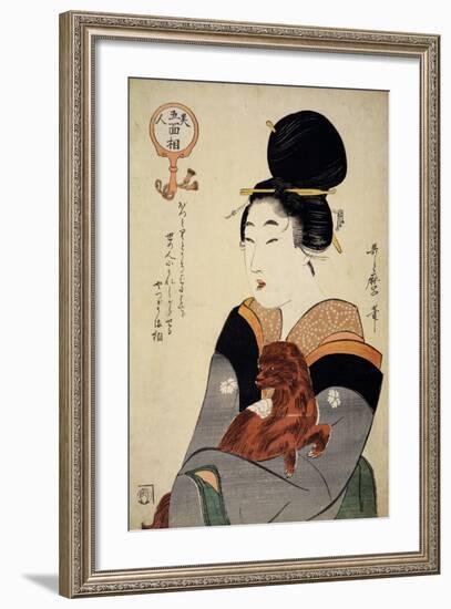 A Woman Holding a Dog in Her Arms, from 'Five Physiognomies of Beauty', C.1804-Kitagawa Utamaro-Framed Giclee Print