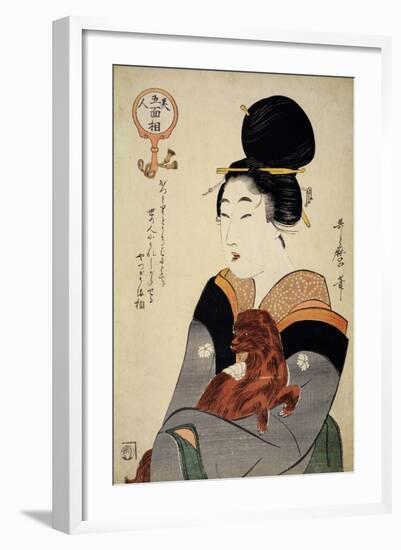 A Woman Holding a Dog in Her Arms, from 'Five Physiognomies of Beauty', C.1804-Kitagawa Utamaro-Framed Giclee Print