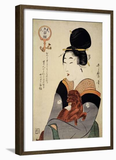 A Woman Holding a Dog in Her Arms, from 'Five Physiognomies of Beauty', C.1804-Kitagawa Utamaro-Framed Giclee Print