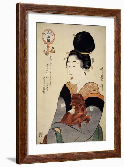 A Woman Holding a Dog in Her Arms, from 'Five Physiognomies of Beauty', C.1804-Kitagawa Utamaro-Framed Giclee Print