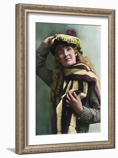 A Woman in a Purple and Yellow Hat, and Matching Scarf-null-Framed Art Print