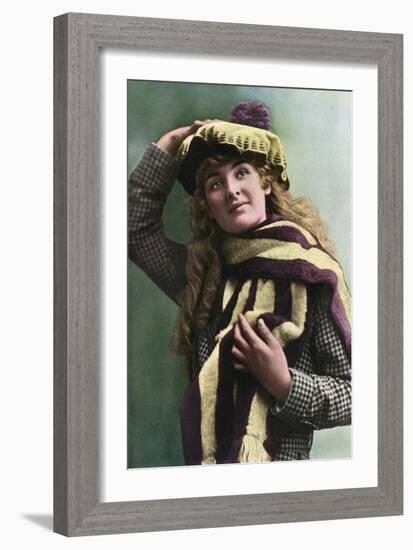 A Woman in a Purple and Yellow Hat, and Matching Scarf-null-Framed Art Print