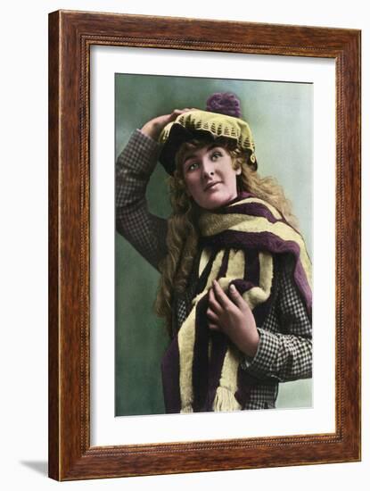 A Woman in a Purple and Yellow Hat, and Matching Scarf-null-Framed Art Print