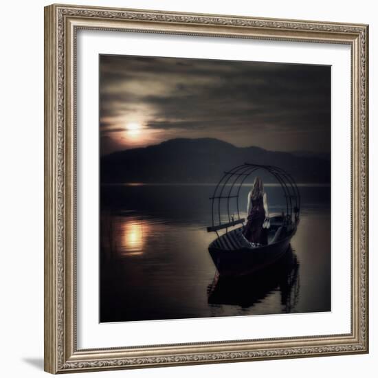 A Woman in a Red Dress on an Old Fishing Boat-Joana Kruse-Framed Photographic Print