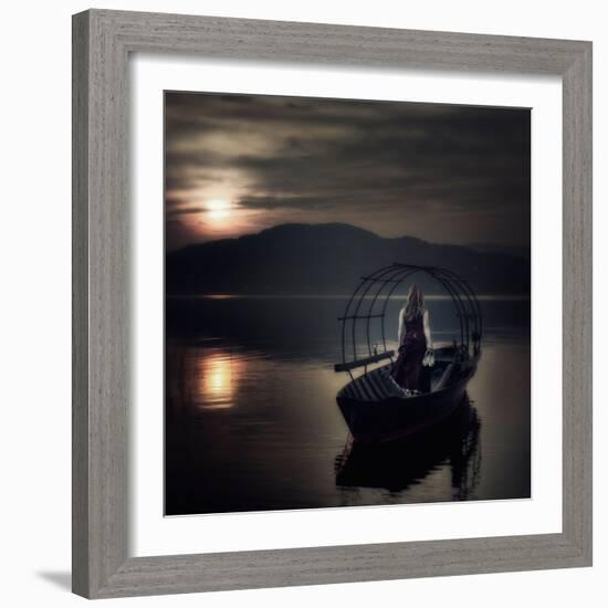 A Woman in a Red Dress on an Old Fishing Boat-Joana Kruse-Framed Photographic Print