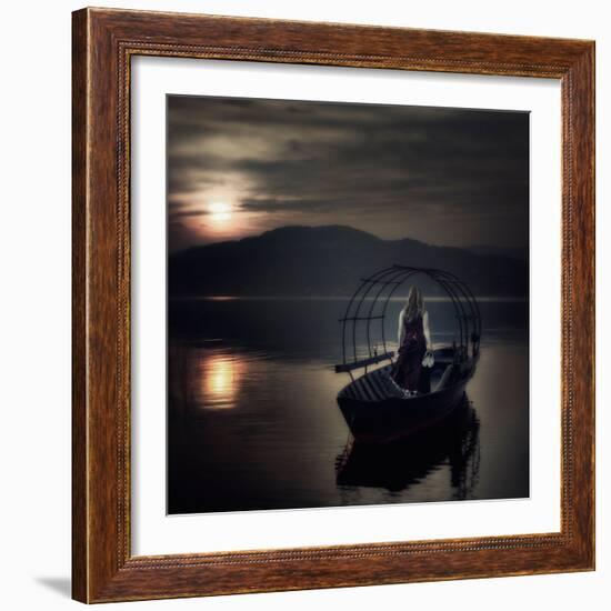 A Woman in a Red Dress on an Old Fishing Boat-Joana Kruse-Framed Photographic Print