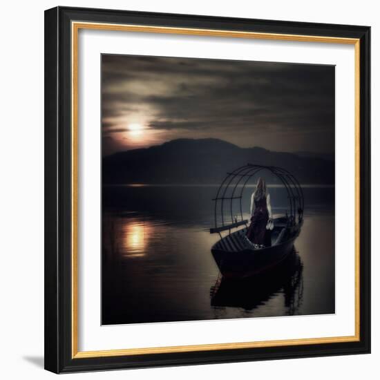 A Woman in a Red Dress on an Old Fishing Boat-Joana Kruse-Framed Photographic Print