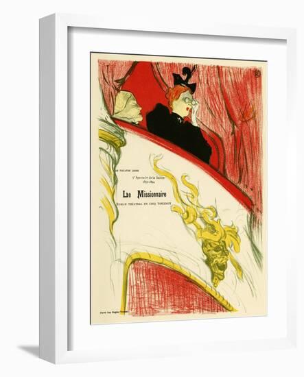 A Woman in a Theatre Dressing Room Using a Pair of Binoculars. Poster for the Missionary, Play by M-Henri de Toulouse-Lautrec-Framed Giclee Print