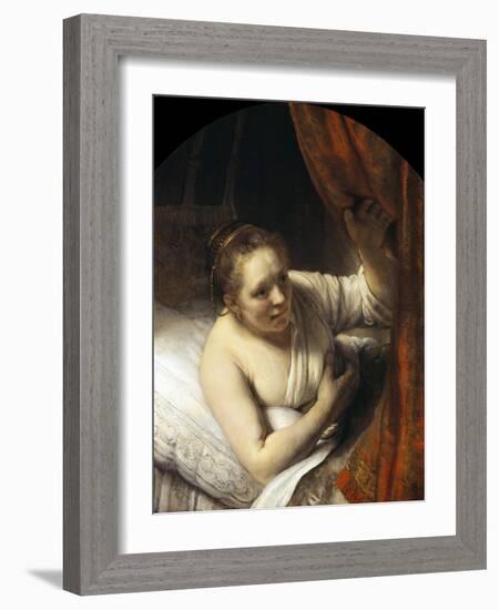 A Woman in Bed-Rembrandt van Rijn-Framed Giclee Print