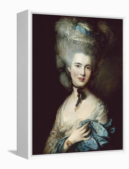 A Woman in Blue (Portrait of the Duchess of Beaufort)-Thomas Gainsborough-Framed Stretched Canvas