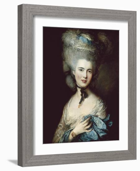 A Woman in Blue (Portrait of the Duchess of Beaufort)-Thomas Gainsborough-Framed Art Print