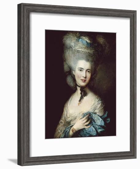 A Woman in Blue (Portrait of the Duchess of Beaufort)-Thomas Gainsborough-Framed Art Print