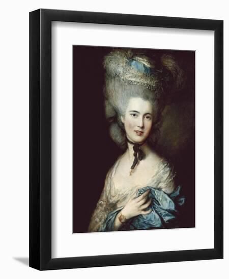 A Woman in Blue (Portrait of the Duchess of Beaufort)-Thomas Gainsborough-Framed Art Print