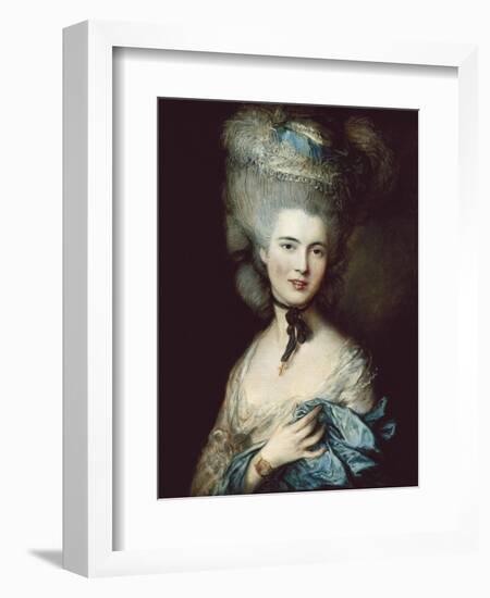 A Woman in Blue (Portrait of the Duchess of Beaufort)-Thomas Gainsborough-Framed Art Print