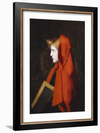 A Woman in Profile Holding a Book-Jean Jacques Henner-Framed Giclee Print