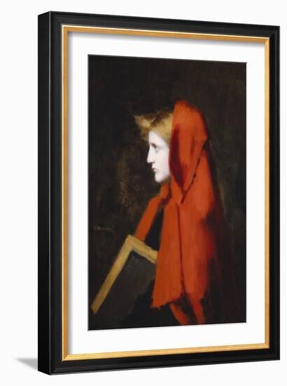 A Woman in Profile Holding a Book-Jean Jacques Henner-Framed Giclee Print