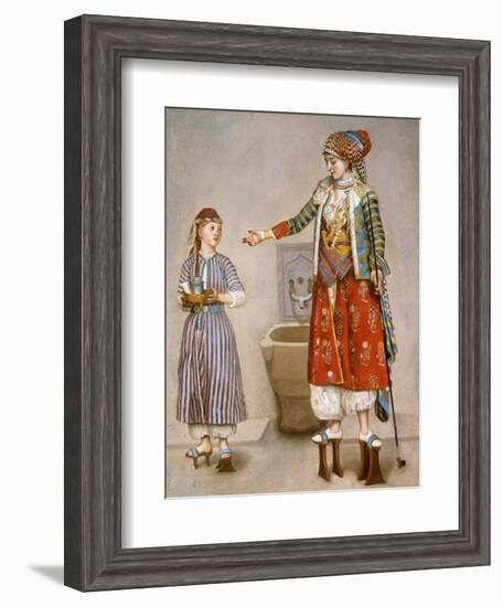 A Woman in Turkish Costume in a Hamam Instructing Her Servant-Jean-Etienne Liotard-Framed Giclee Print