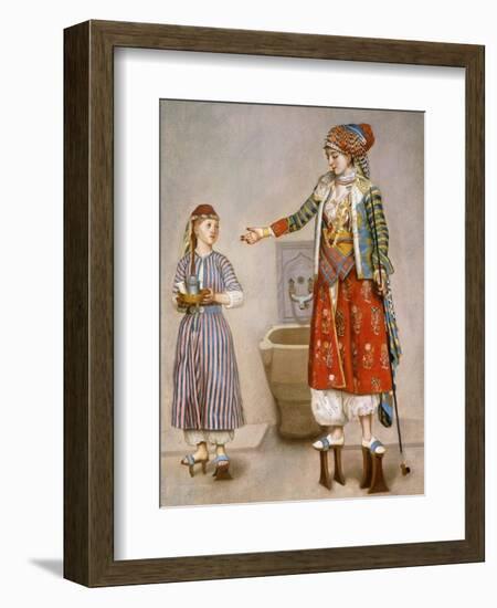 A Woman in Turkish Costume in a Hamam Instructing Her Servant-Jean-Etienne Liotard-Framed Giclee Print