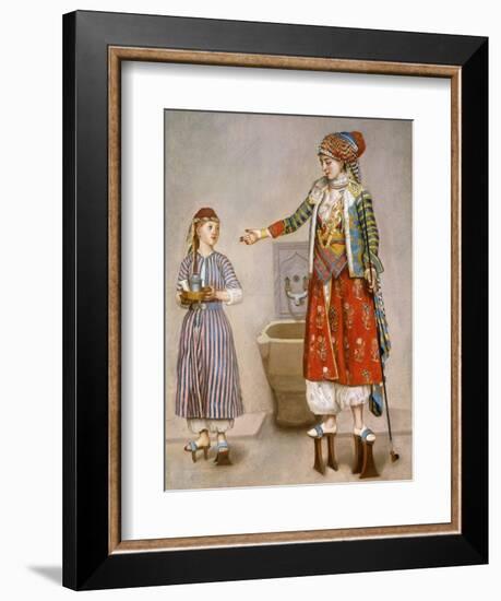 A Woman in Turkish Costume in a Hamam Instructing Her Servant-Jean-Etienne Liotard-Framed Giclee Print