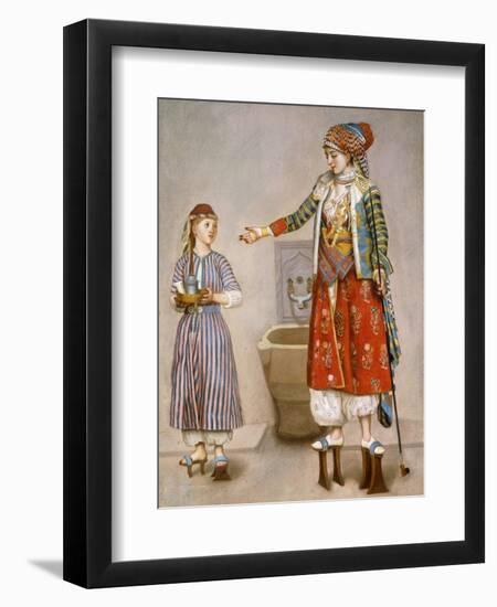 A Woman in Turkish Costume in a Hamam Instructing Her Servant-Jean-Etienne Liotard-Framed Giclee Print