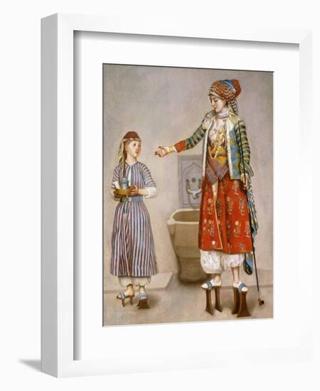 A Woman in Turkish Costume in a Hamam Instructing Her Servant-Jean-Etienne Liotard-Framed Giclee Print