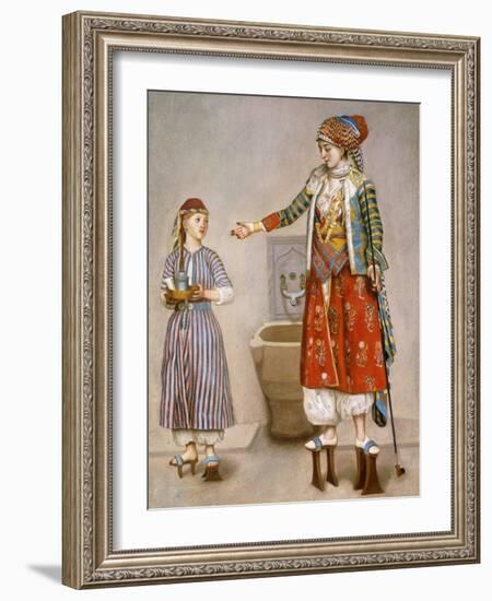 A Woman in Turkish Costume in a Hamam Instructing Her Servant-Jean-Etienne Liotard-Framed Giclee Print