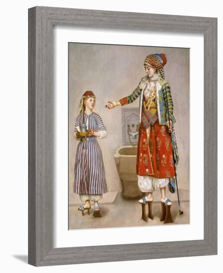 A Woman in Turkish Costume in a Hamam Instructing Her Servant-Jean-Etienne Liotard-Framed Giclee Print