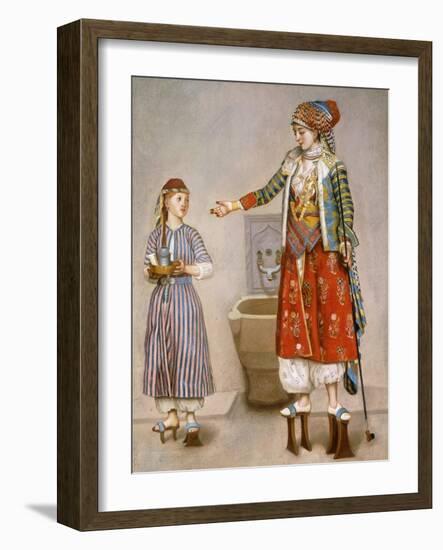 A Woman in Turkish Costume in a Hamam Instructing Her Servant-Jean-Etienne Liotard-Framed Giclee Print