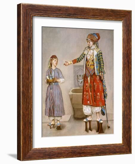 A Woman in Turkish Costume in a Hamam Instructing Her Servant-Jean-Etienne Liotard-Framed Giclee Print