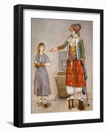 A Woman in Turkish Costume in a Hamam Instructing Her Servant-Jean-Etienne Liotard-Framed Giclee Print