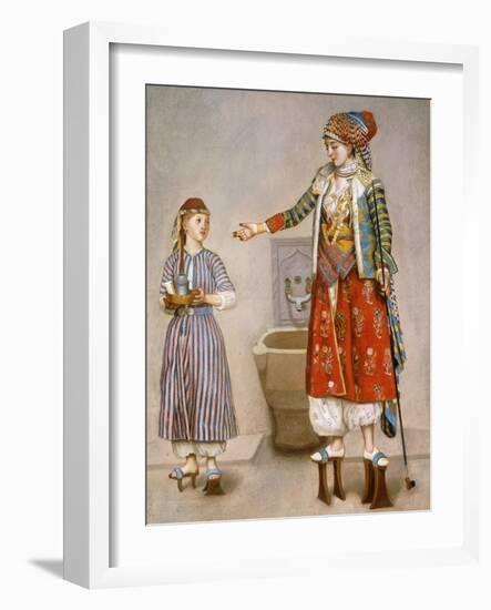 A Woman in Turkish Costume in a Hamam Instructing Her Servant-Jean-Etienne Liotard-Framed Giclee Print