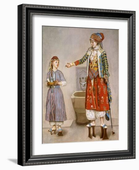 A Woman in Turkish Costume in a Hamam Instructing Her Servant-Jean-Etienne Liotard-Framed Giclee Print