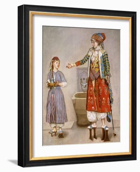 A Woman in Turkish Costume in a Hamam Instructing Her Servant-Jean-Etienne Liotard-Framed Giclee Print