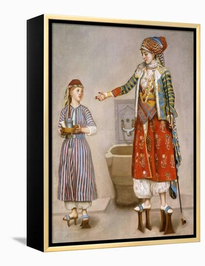 A Woman in Turkish Costume in a Hamam Instructing Her Servant-Jean-Etienne Liotard-Framed Premier Image Canvas