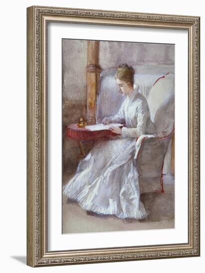 A Woman in White Writing at a Desk, C1864-1930-Anna Lea Merritt-Framed Giclee Print