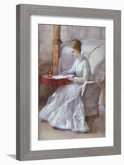 A Woman in White Writing at a Desk, C1864-1930-Anna Lea Merritt-Framed Giclee Print