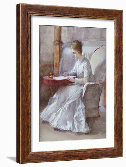 A Woman in White Writing at a Desk, C1864-1930-Anna Lea Merritt-Framed Giclee Print