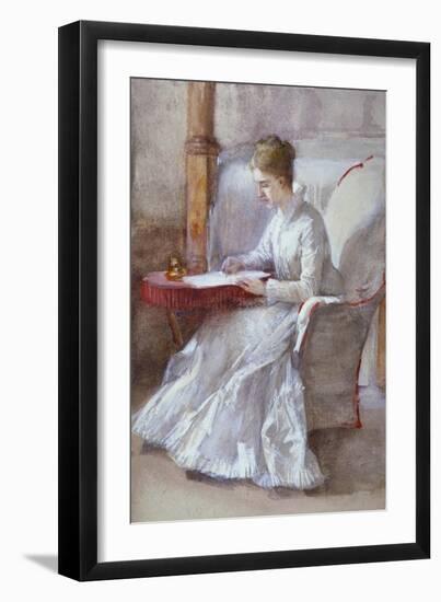 A Woman in White Writing at a Desk, C1864-1930-Anna Lea Merritt-Framed Giclee Print