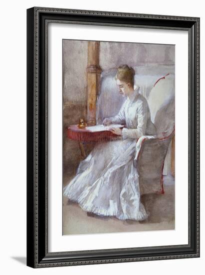 A Woman in White Writing at a Desk, C1864-1930-Anna Lea Merritt-Framed Giclee Print