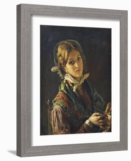 A Woman Knitting, 1872-Mose Bianchi-Framed Giclee Print