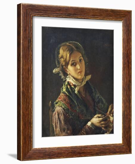 A Woman Knitting, 1872-Mose Bianchi-Framed Giclee Print